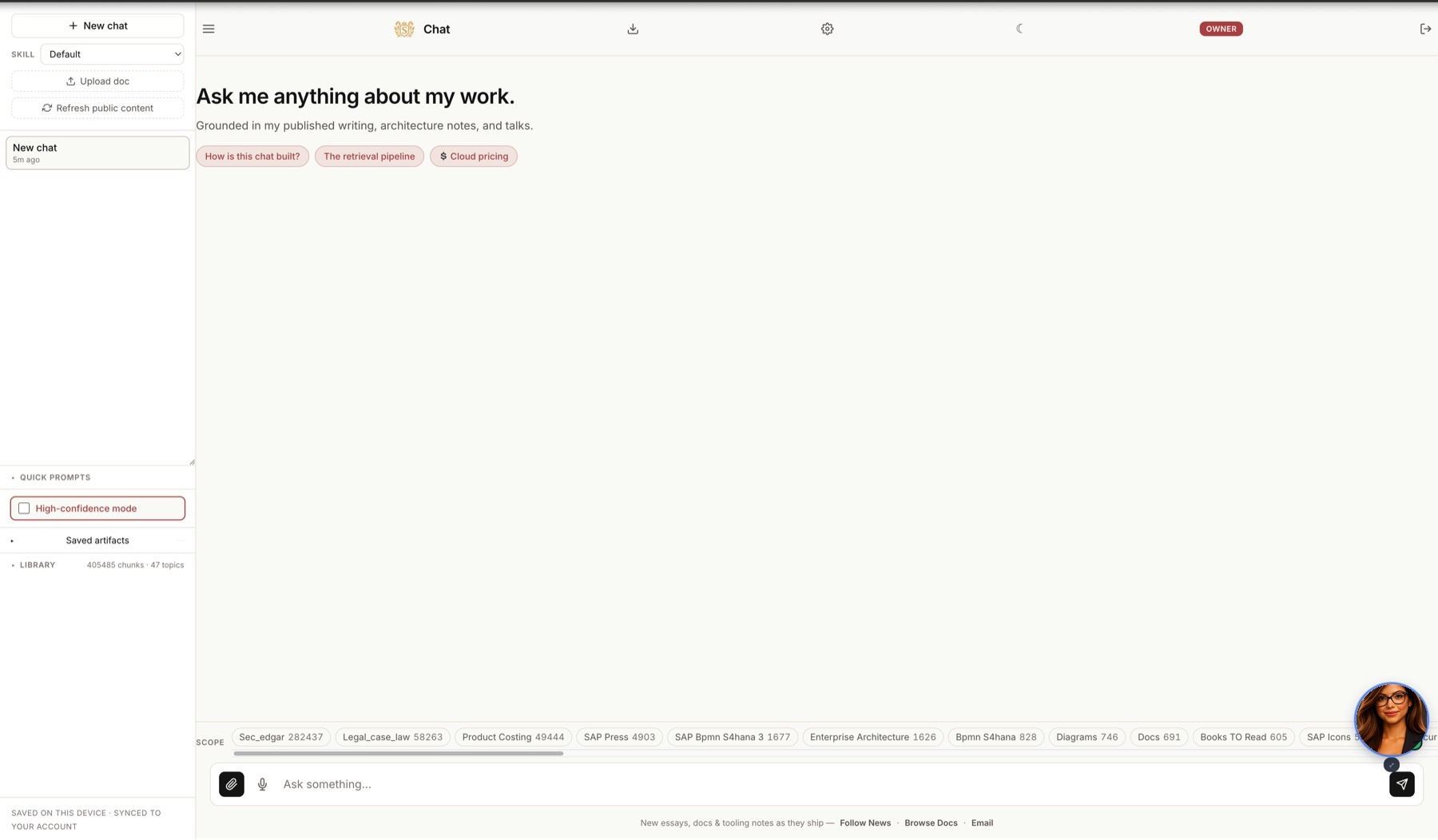 The avatar docked on the live chat interface
